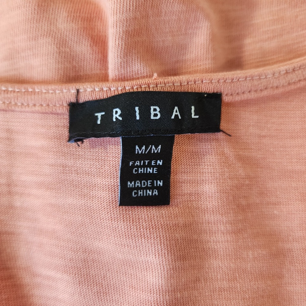 Tribal Women's Size Medium Adriana Top with Button Front Peach‎ Color - Picture 3 of 8